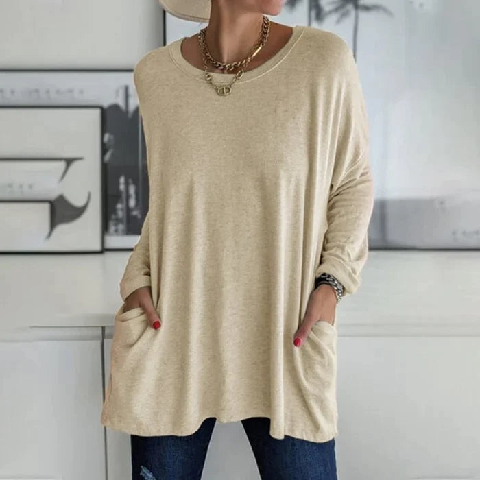 Maristelle Loose Fit Long Sleeve Tunic Top