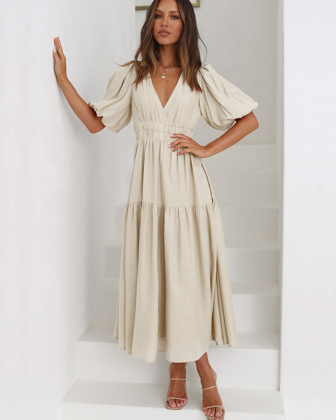 Noelle Puff Midi Dress