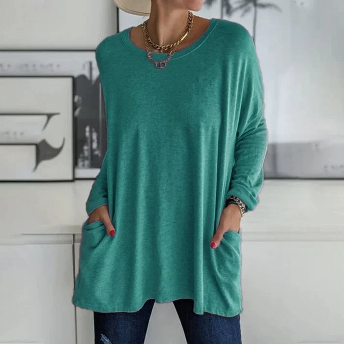 Maristelle Loose Fit Long Sleeve Tunic Top
