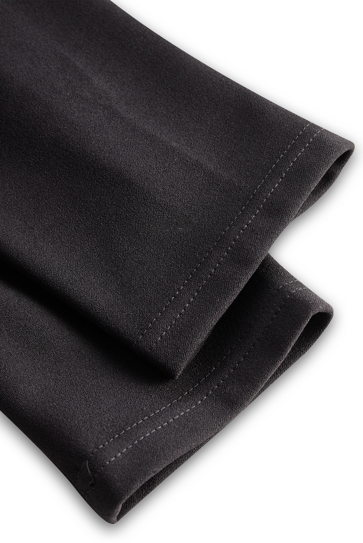 Black Sheath Dress | Belted Waist | Mandarin Collar | Refined Modern Elegance
