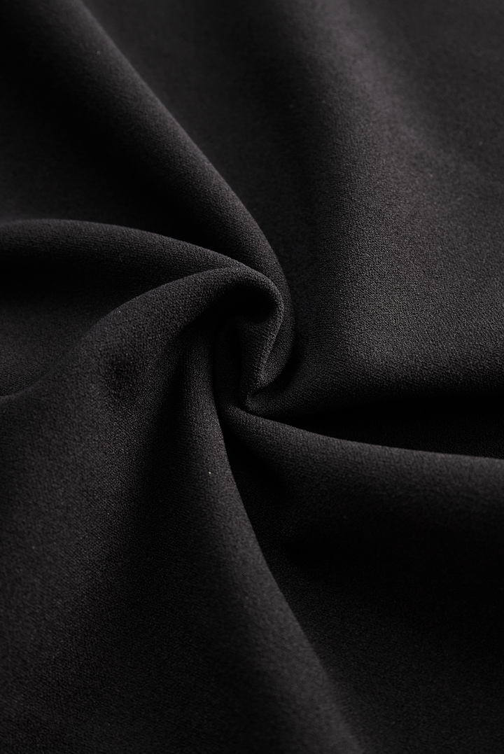 Black Sheath Dress | Belted Waist | Mandarin Collar | Refined Modern Elegance