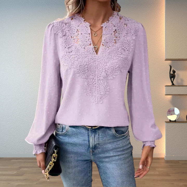 Elowira Lace Detail V Neck Blouse