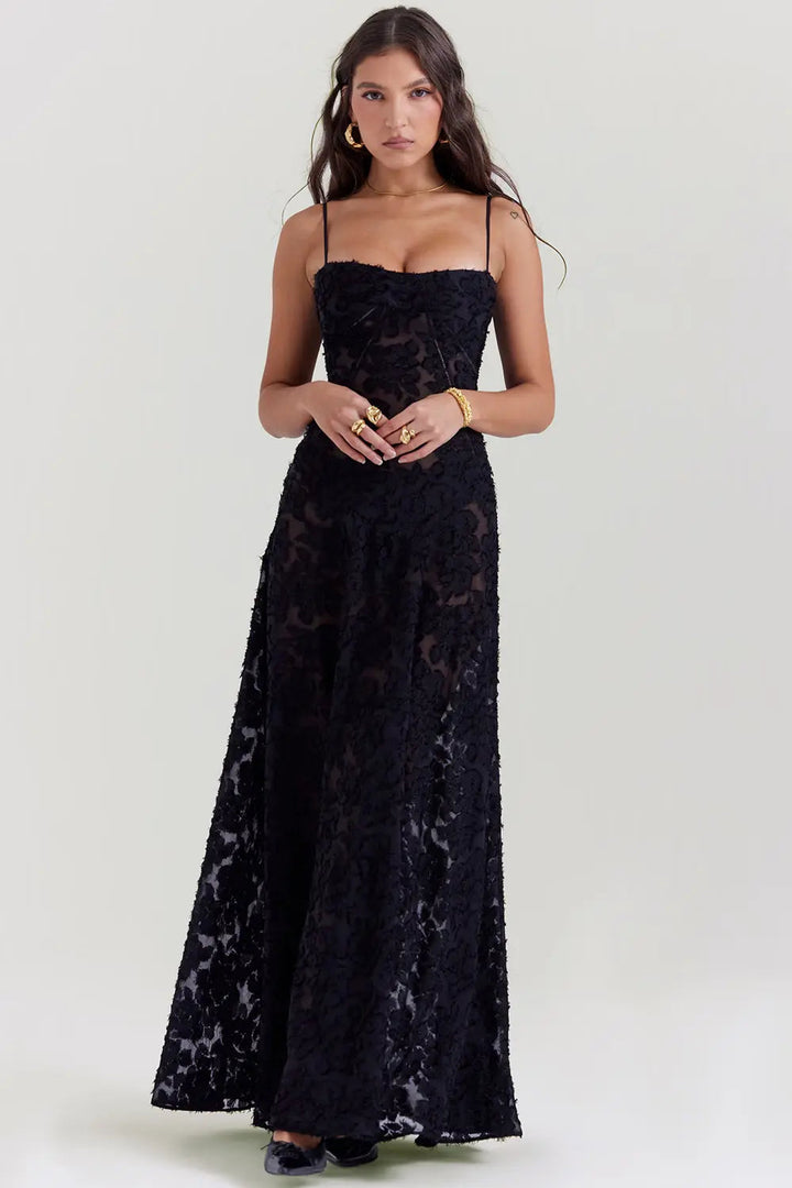 Gretchen Long Summer Dress with Open Back and Adjustable Straps