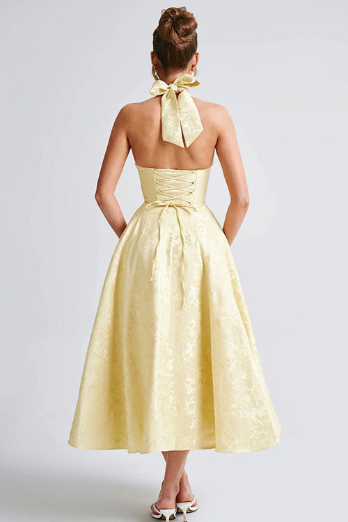 Genevieve V-Neck Halterneck Sleeveless Jacquard Maxi Dress