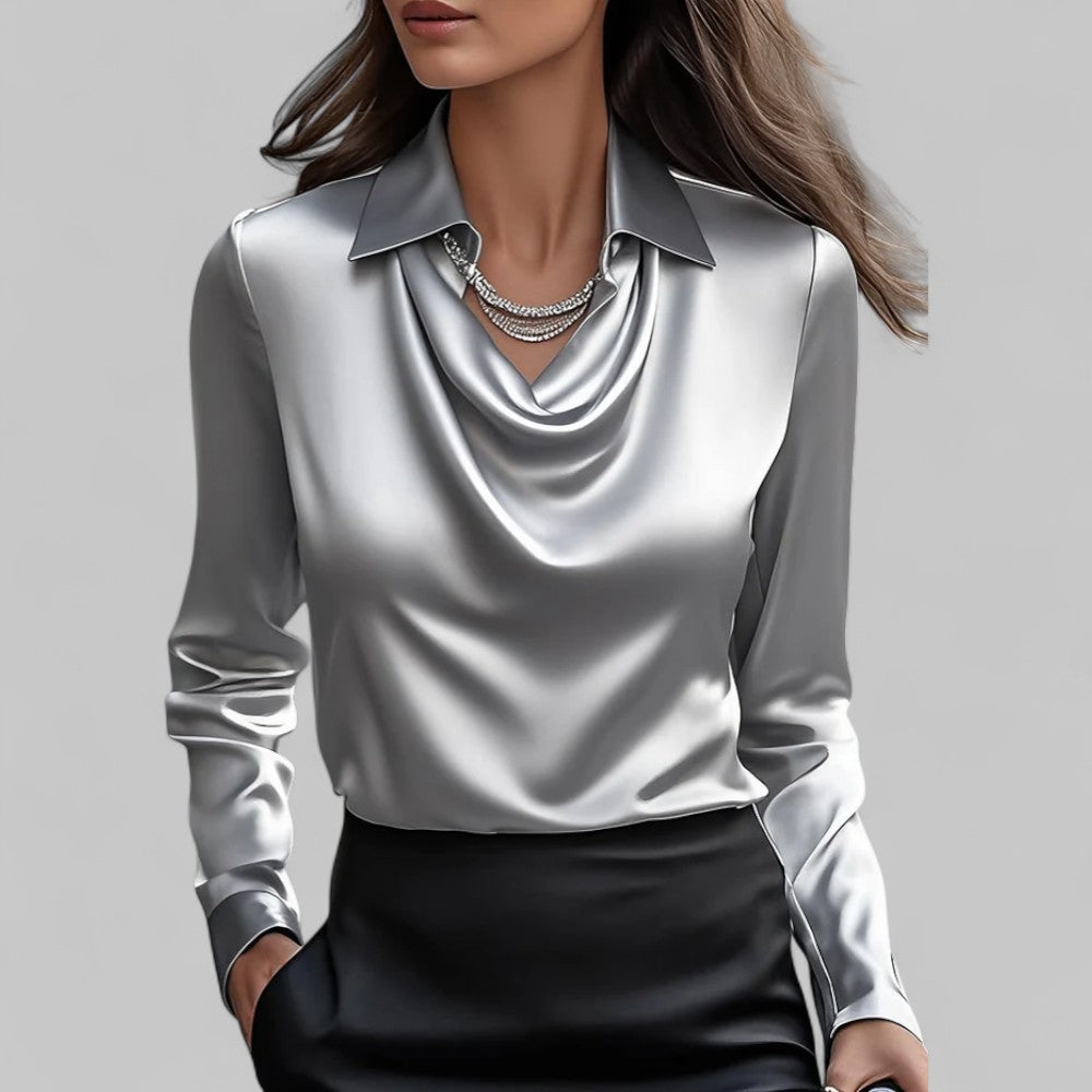 Serelise Satin Cowl Neck Long Sleeve Blouse