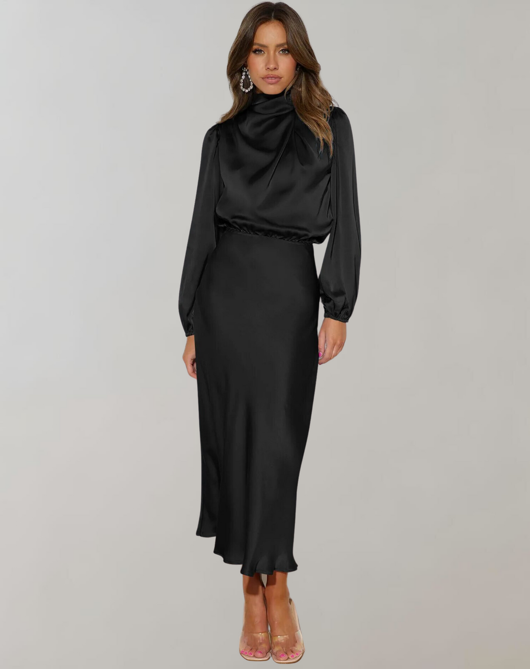 Anna Elegant Satin Long Sleeve Dress