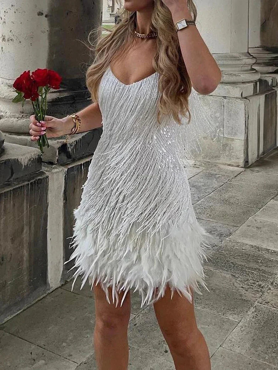 Celeste Feather Party Mini Dress