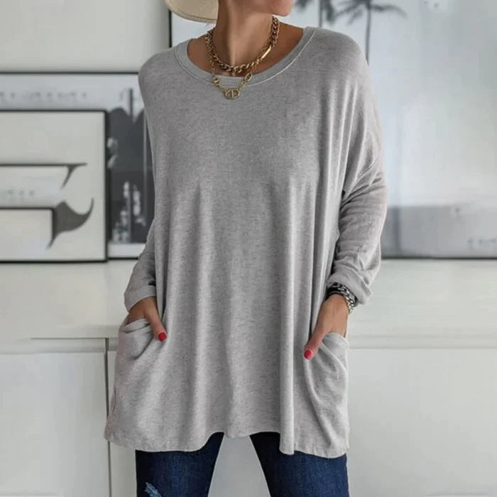 Maristelle Loose Fit Long Sleeve Tunic Top