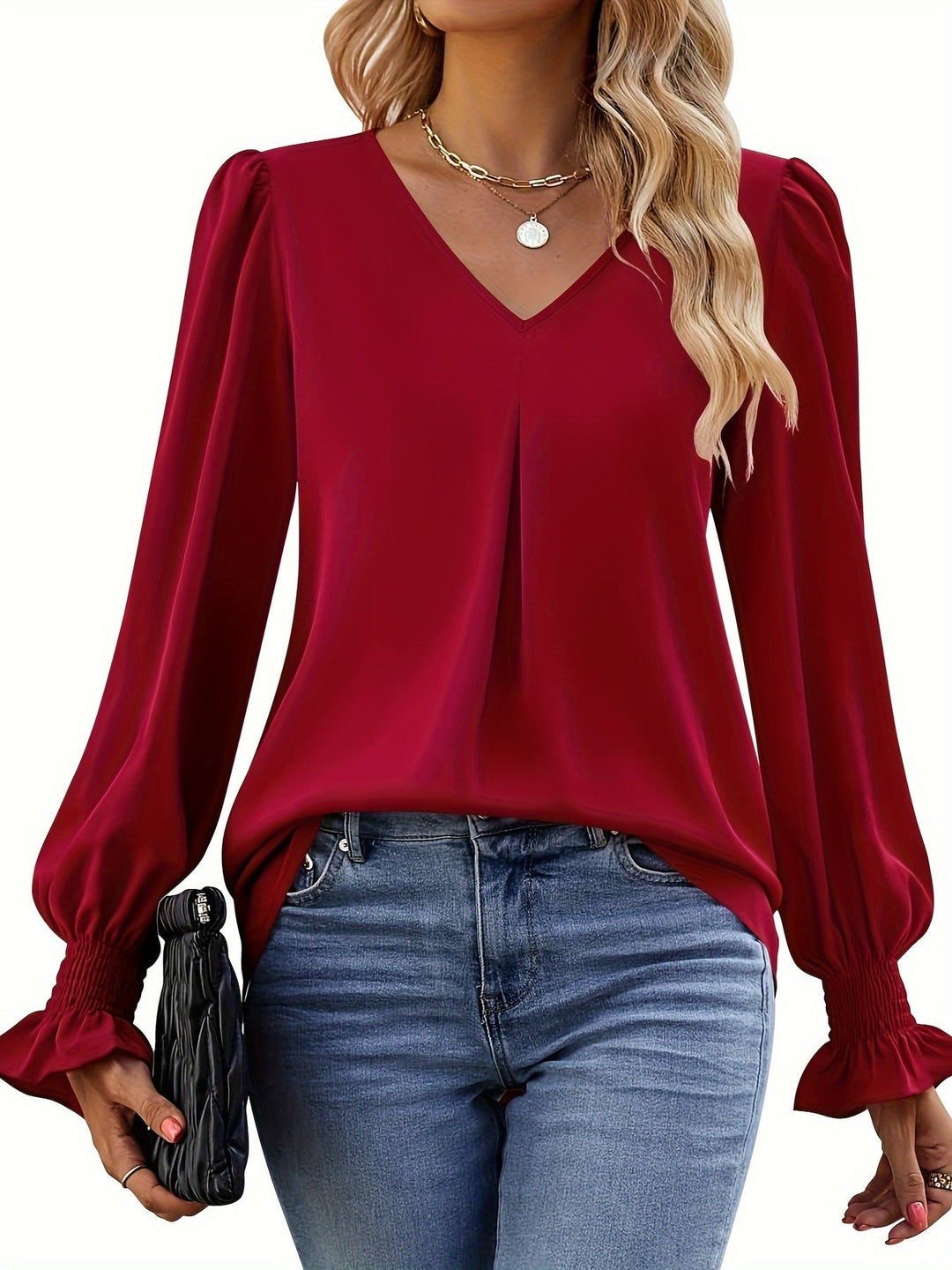 Celestine Loose V Neck Elegant Blouse