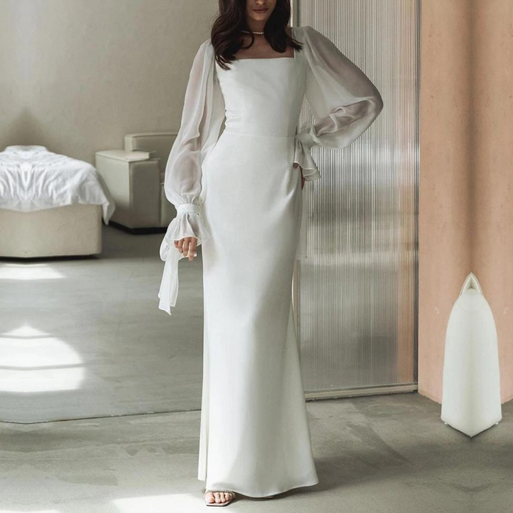 Long Evening Gown with Square Neckline