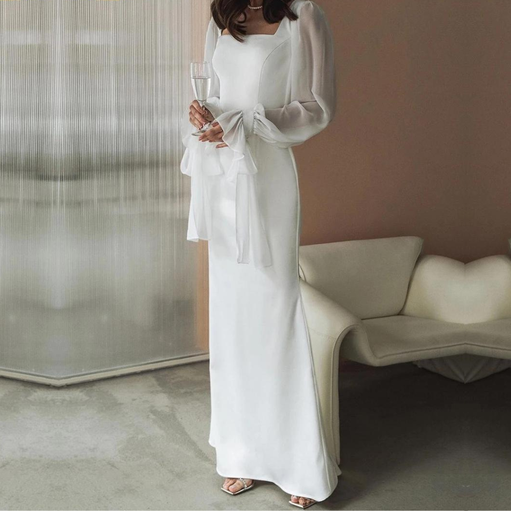 Long Evening Gown with Square Neckline
