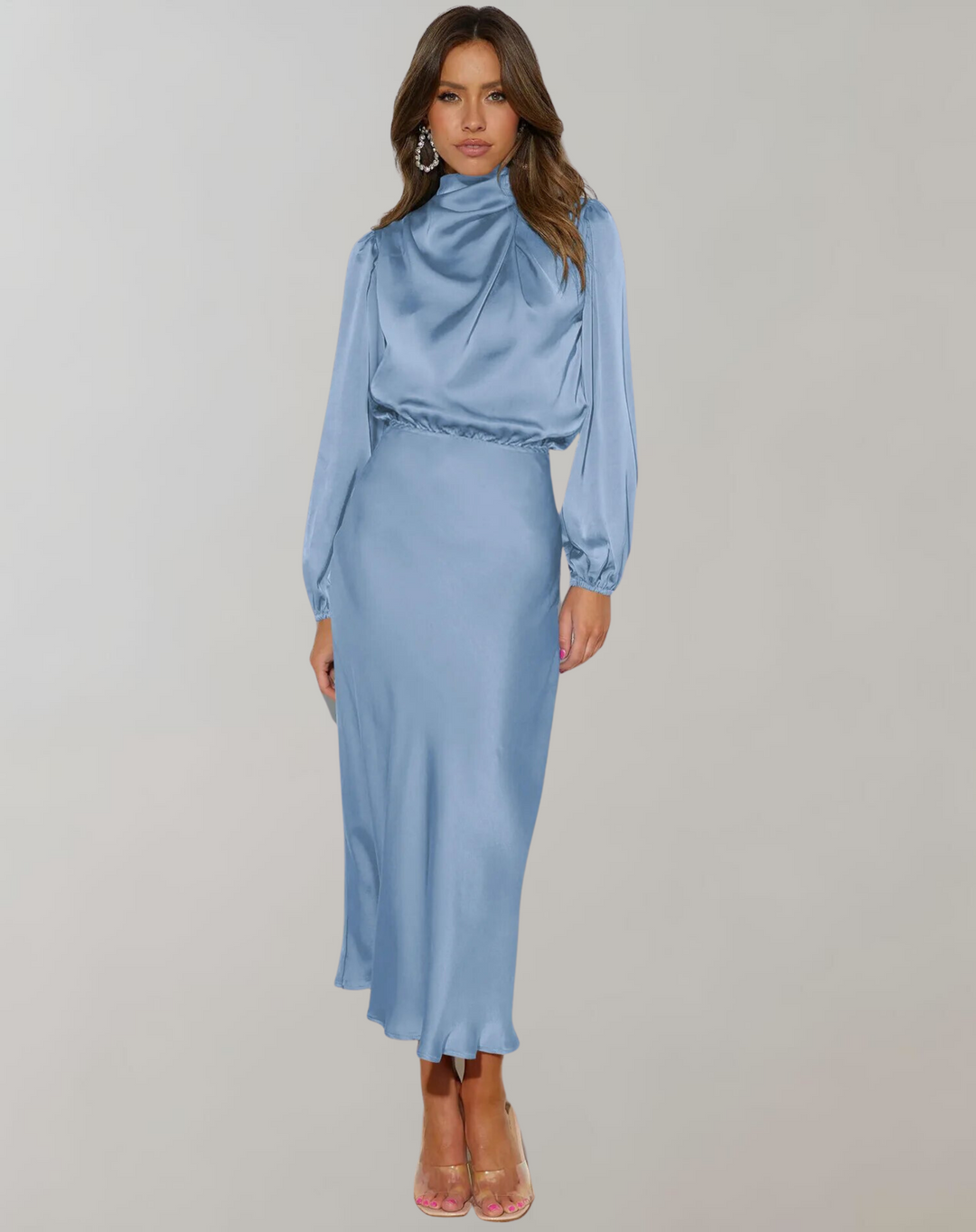 Anna Elegant Satin Long Sleeve Dress
