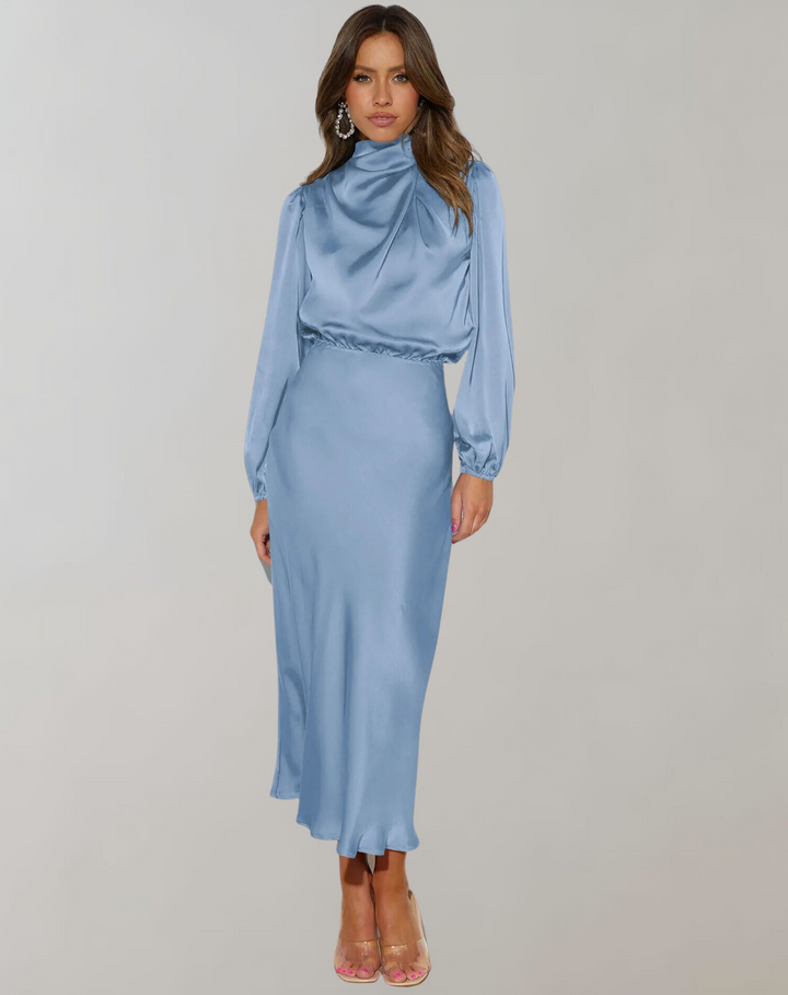 Anna Elegant Satin Long Sleeve Dress