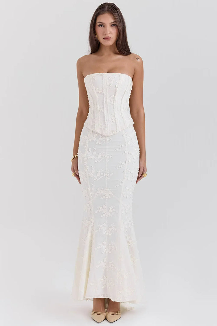 Celestine Strapless Embroidered Wedding Guest Maxi Dress