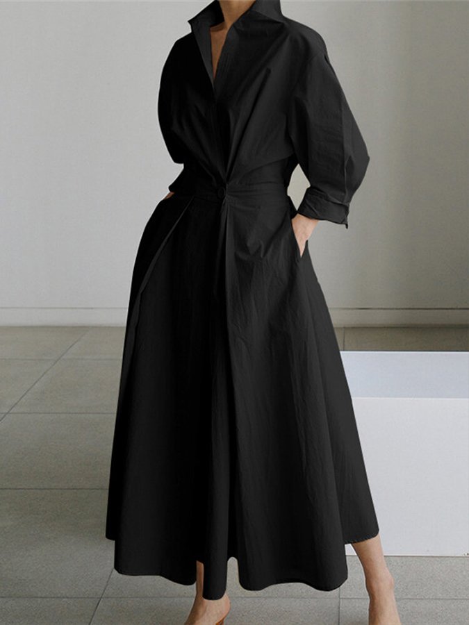 Emilia Elegant Shirt Midi Dress with Buttons
