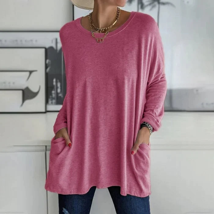 Maristelle Loose Fit Long Sleeve Tunic Top