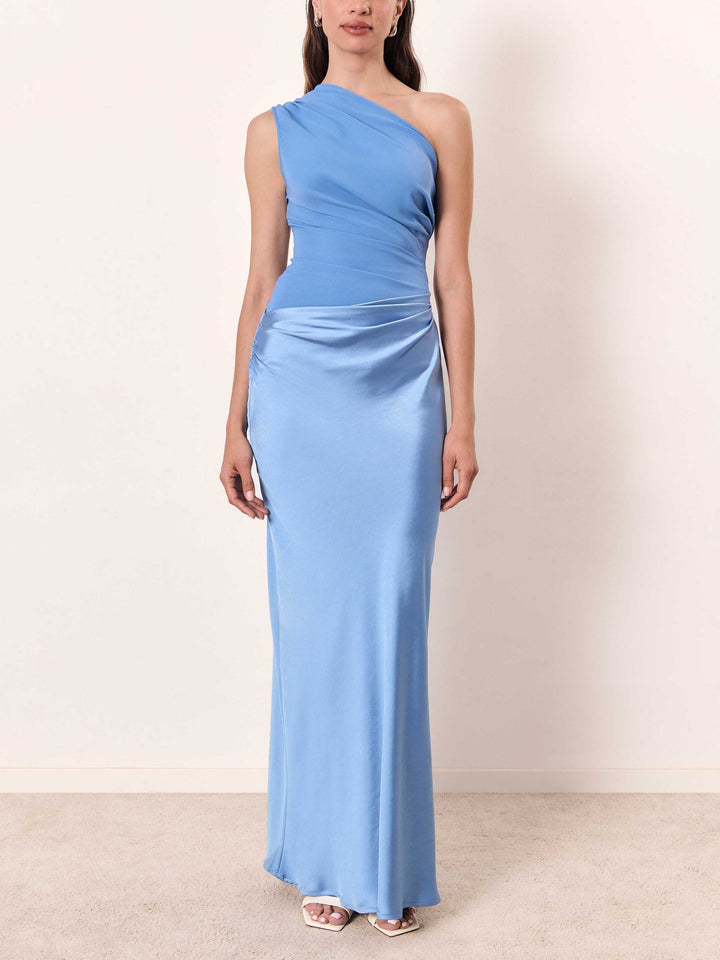 Anita Elegant One Shoulder Neck Pleated Party Maxi Dress