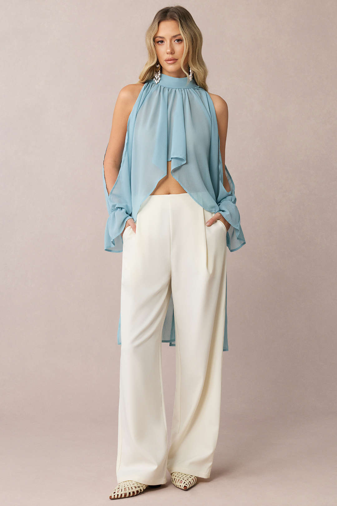 Elara Chiffon Halter Neck Cut Out Blouse