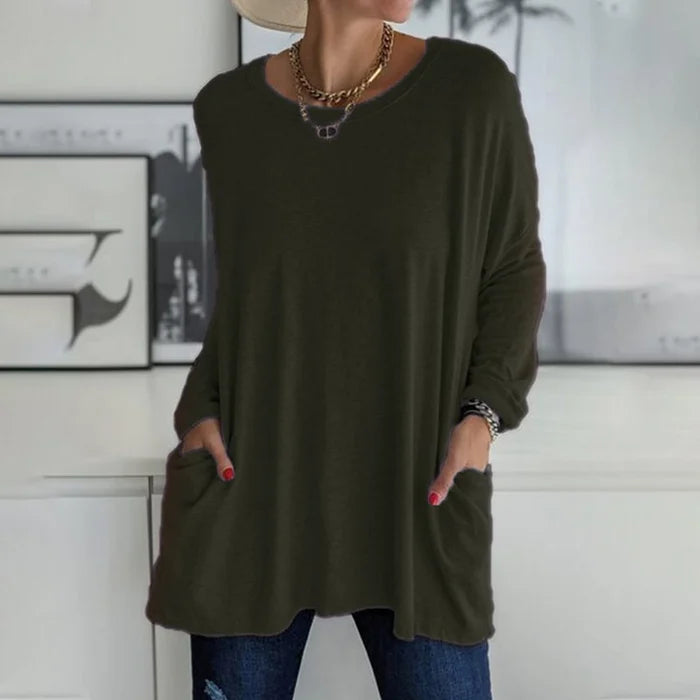 Maristelle Loose Fit Long Sleeve Tunic Top