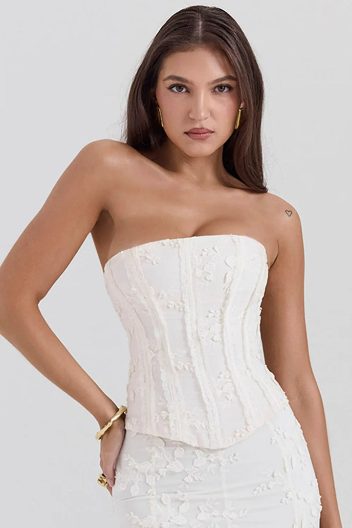 Celestine Strapless Embroidered Wedding Guest Maxi Dress