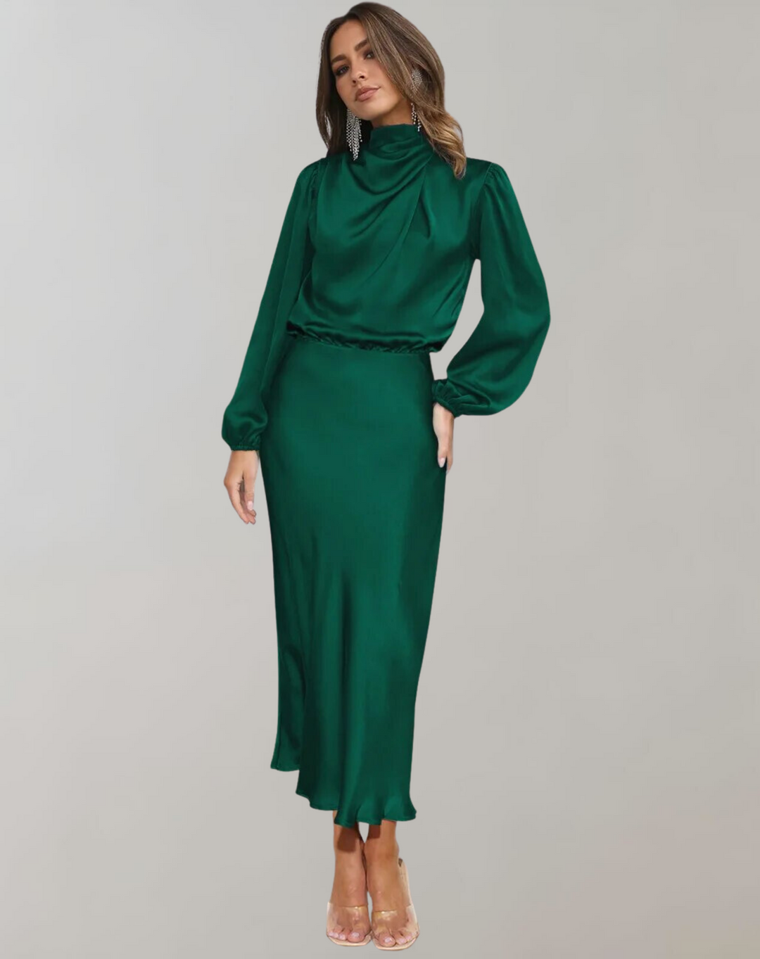 Anna Elegant Satin Long Sleeve Dress