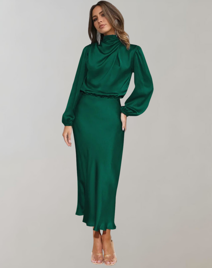 Anna Elegant Satin Long Sleeve Dress
