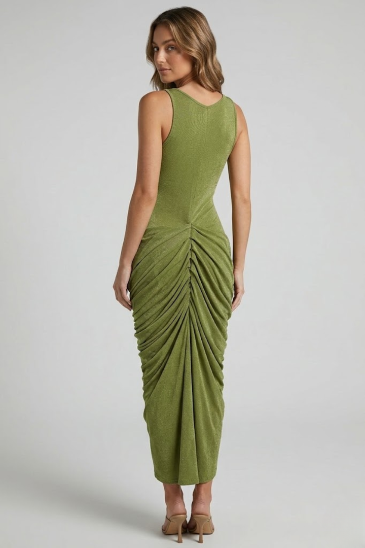 Amara Ruched Twist Midi Dress