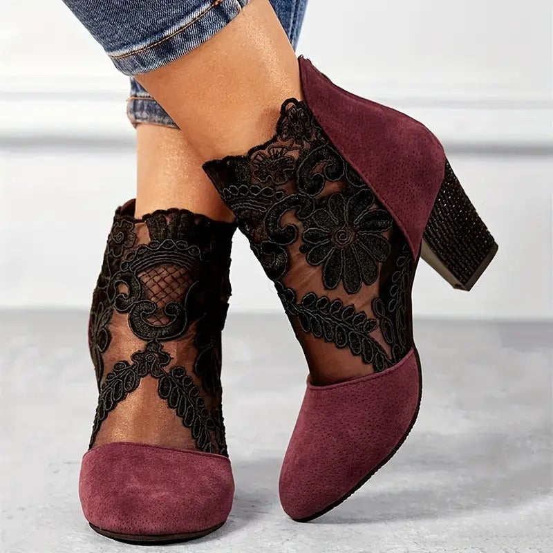 Women’s White Lace Heels with Floral Detail