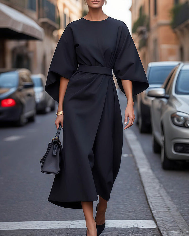 Aurelia Elegant Dress with Lantern Sleeves and Belt