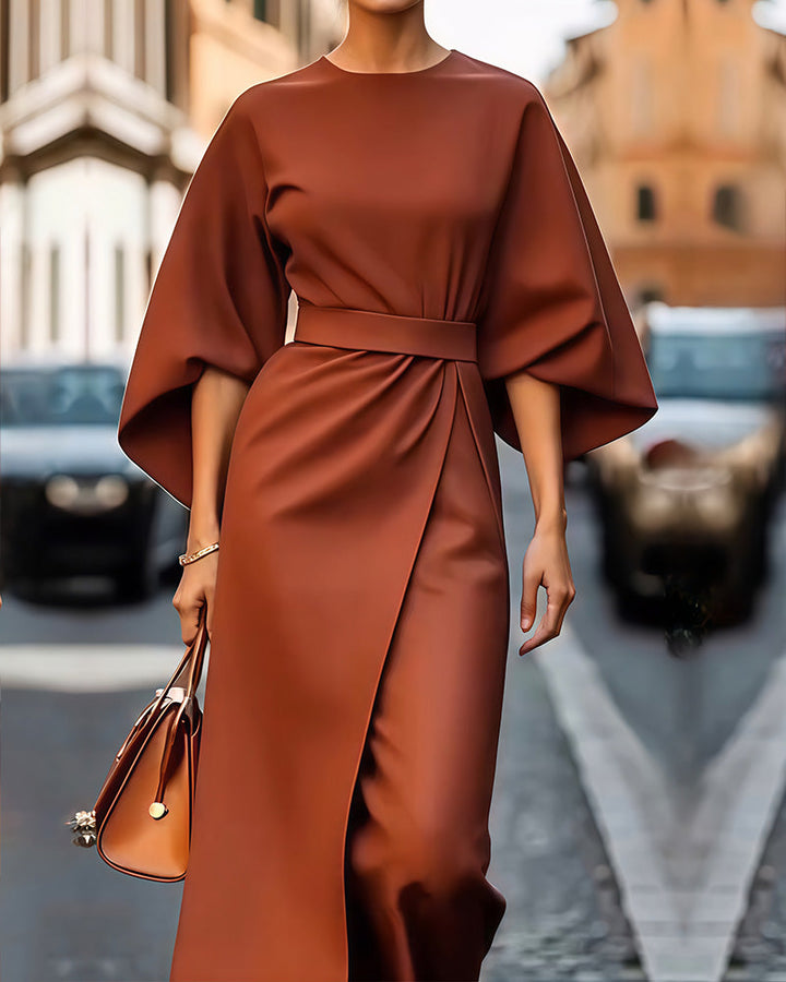 Aurelia Elegant Dress with Lantern Sleeves and Belt