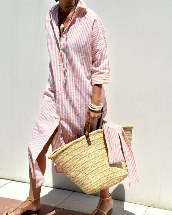 Calista Striped Button Shirt Dress