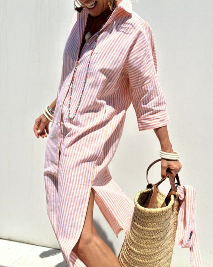 Calista Striped Button Shirt Dress