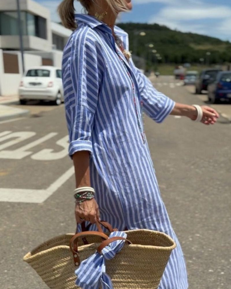 Calista Striped Button Shirt Dress