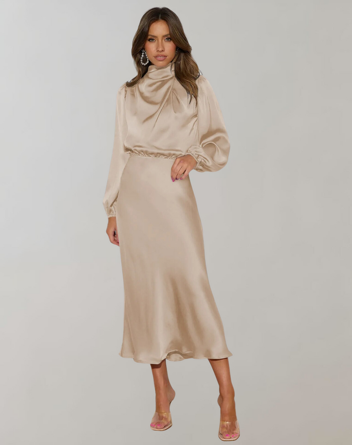 Anna Elegant Satin Long Sleeve Dress