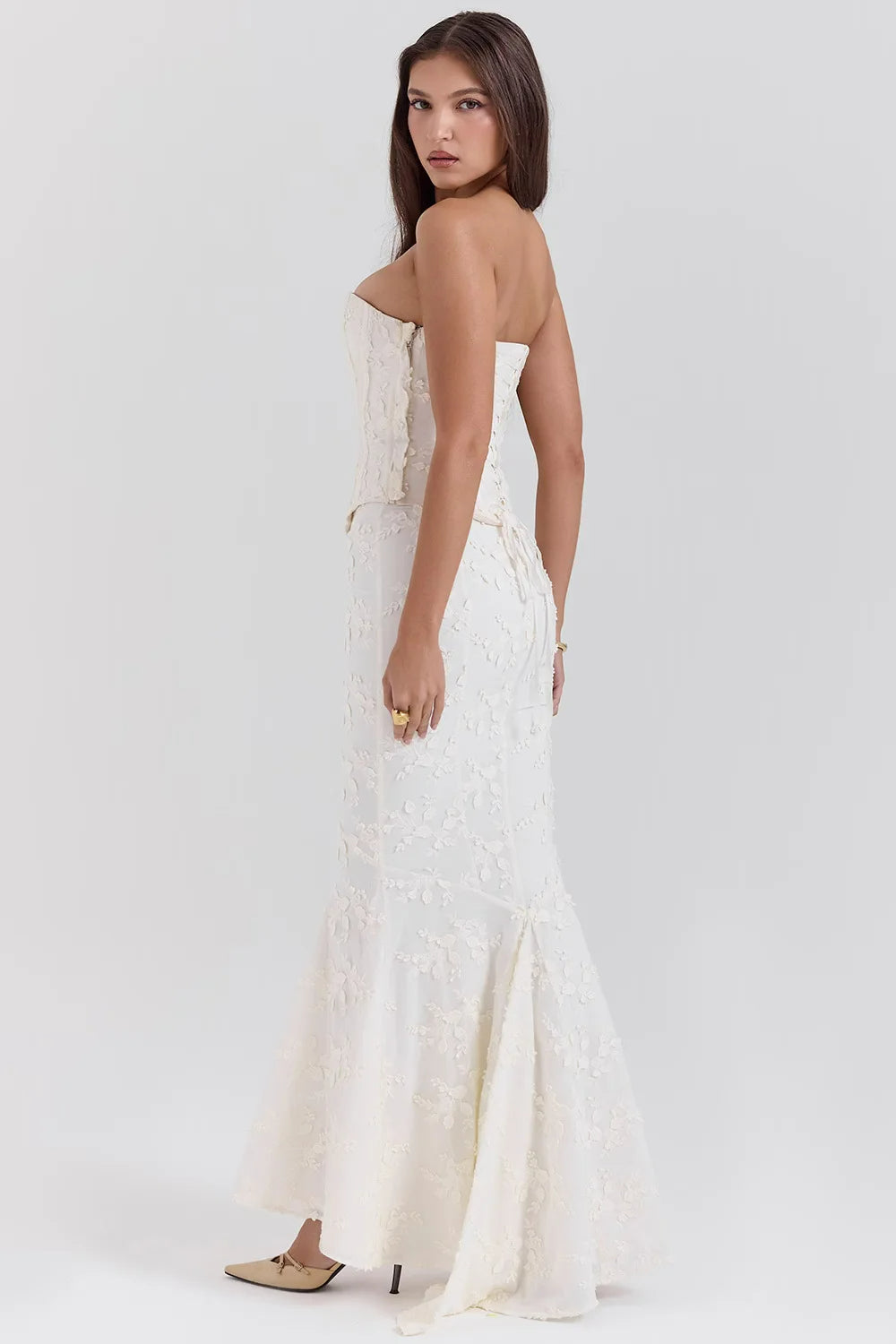 Celestine Strapless Embroidered Wedding Guest Maxi Dress