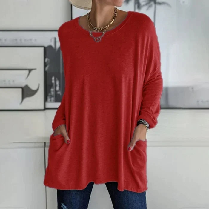 Maristelle Loose Fit Long Sleeve Tunic Top