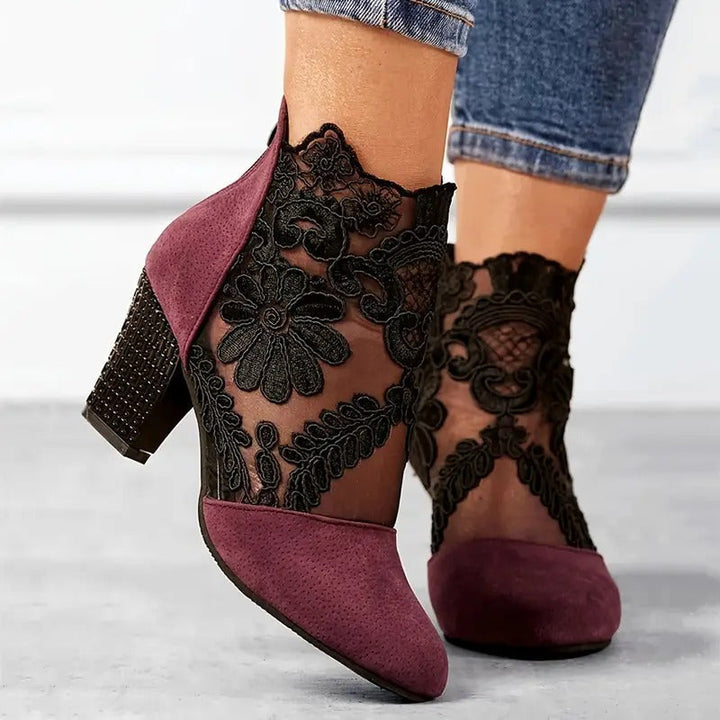 Women’s White Lace Heels with Floral Detail