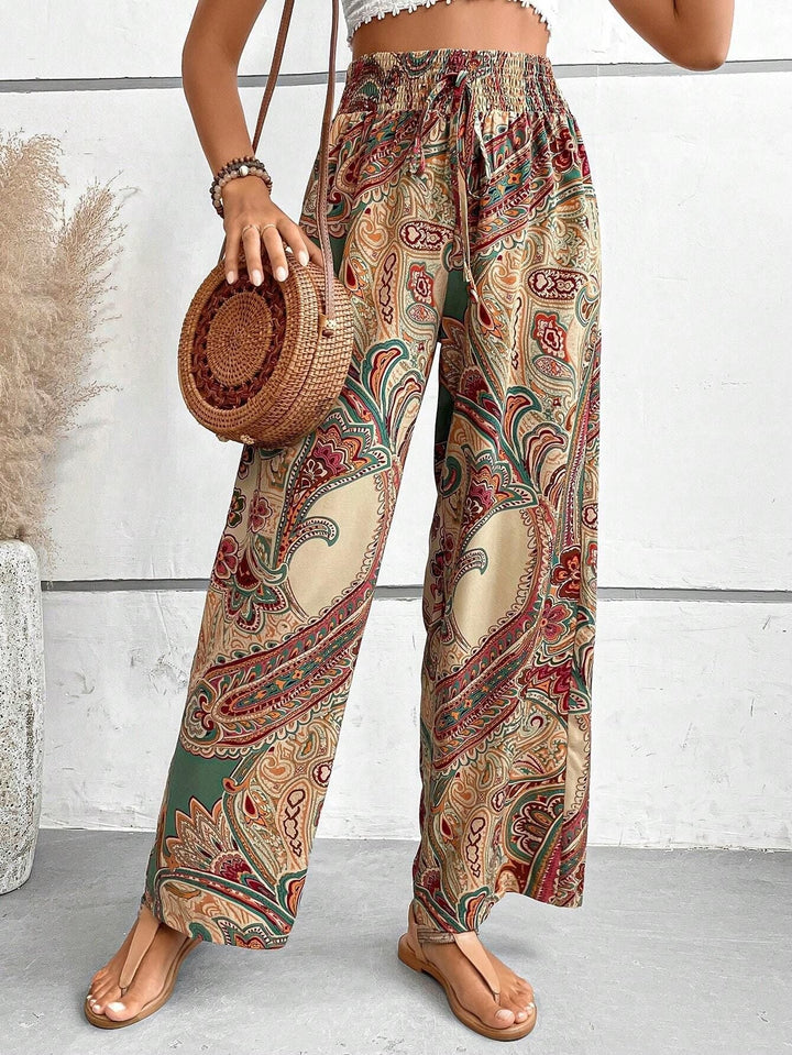 Bohemian Wide-Leg Trousers with Slanted Pockets