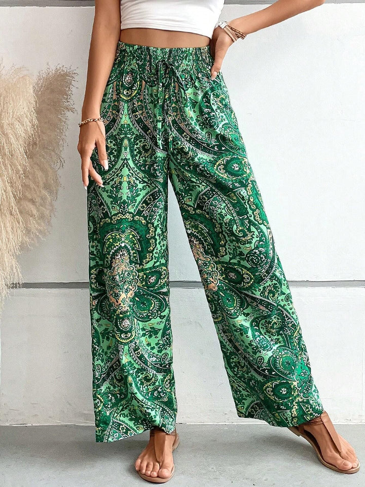 Bohemian Wide-Leg Trousers with Slanted Pockets