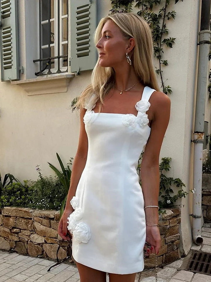 Elodie Floral Appliqué Summer Cocktail Mini Dress
