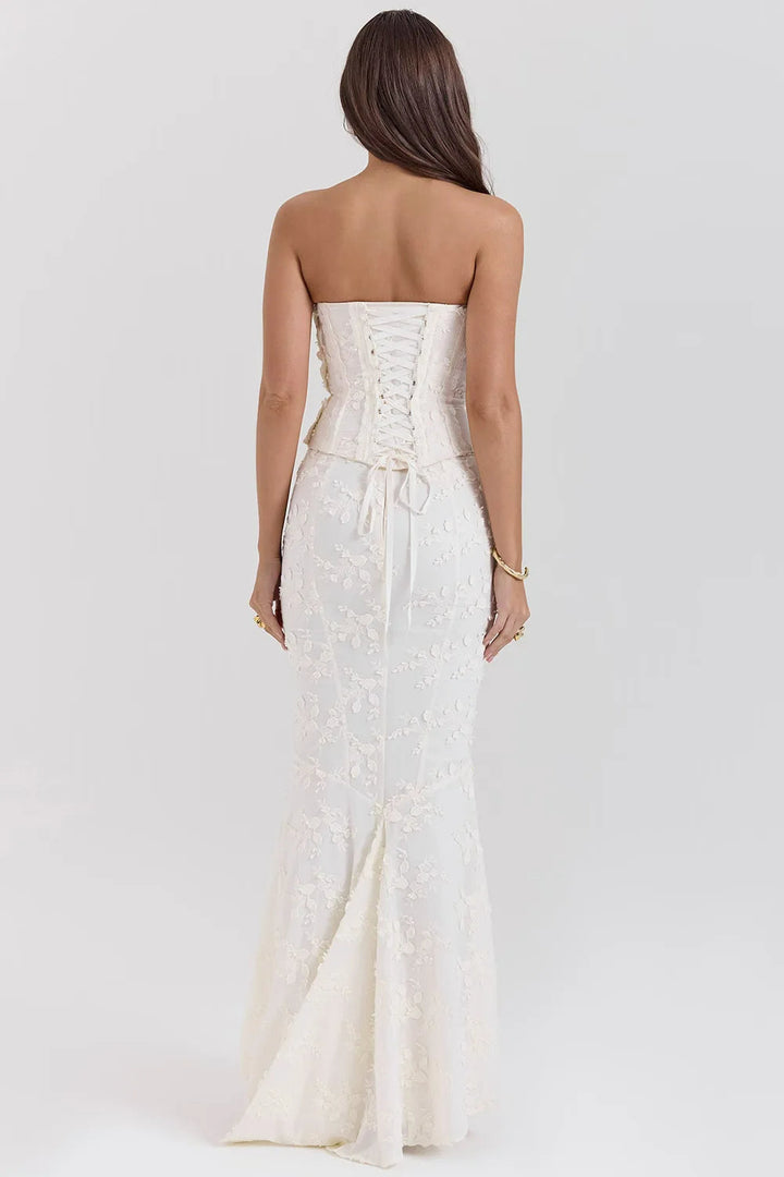 Celestine Strapless Embroidered Wedding Guest Maxi Dress