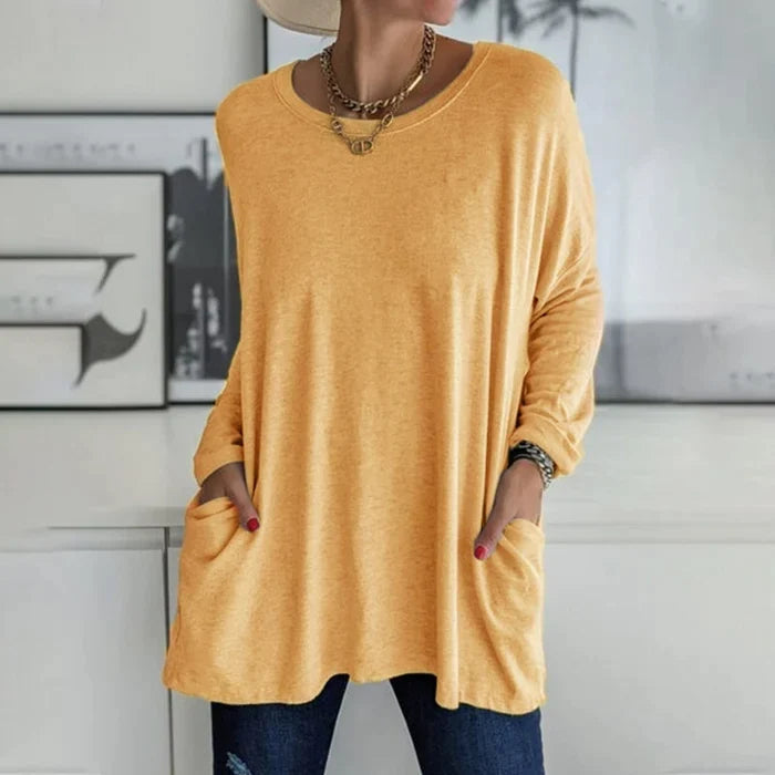 Maristelle Loose Fit Long Sleeve Tunic Top