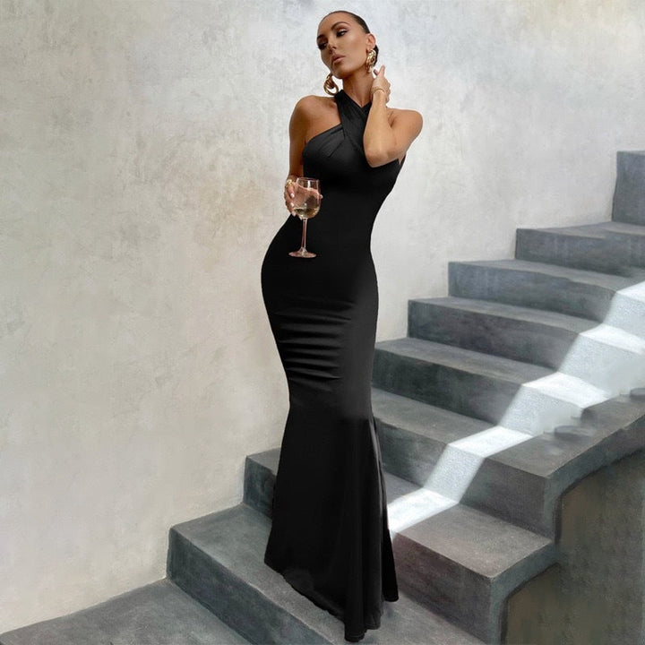 Georgia Elegant Fishtail Dress with Open Back and Fitted Cut