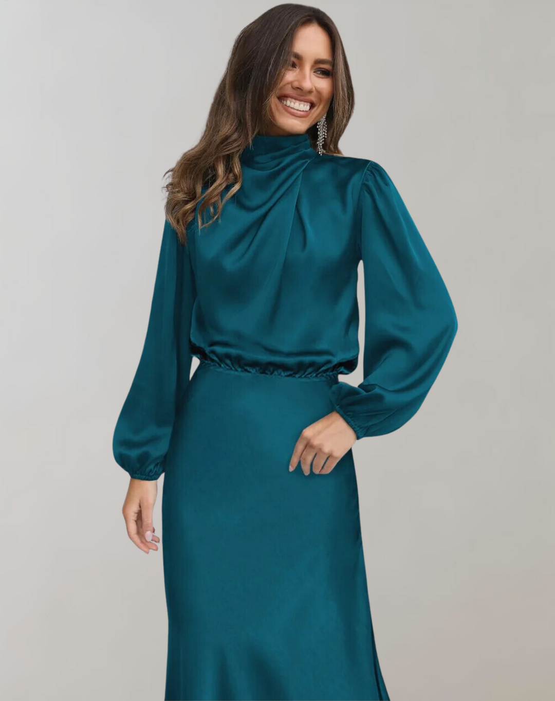 Anna Elegant Satin Long Sleeve Dress