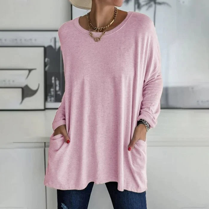 Maristelle Loose Fit Long Sleeve Tunic Top