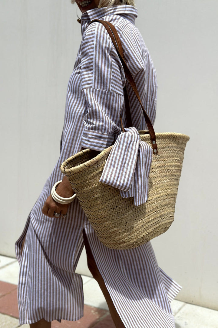 Striped Shirt Dress | Oversized Midi Fit | Button-Down Style
