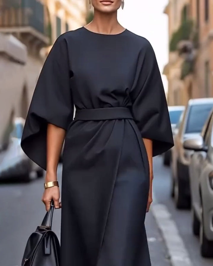 Aurelia Elegant Dress with Lantern Sleeves and Belt
