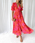 Brittany Elegant Maxi Dress in Red Pink