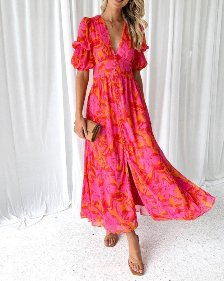 Brittany Elegant Maxi Dress in Red Pink
