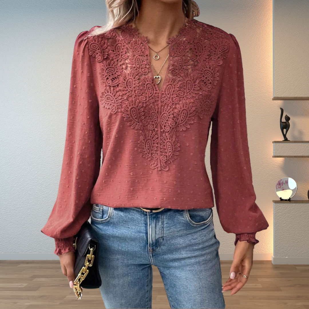 Elowira Lace Detail V Neck Blouse